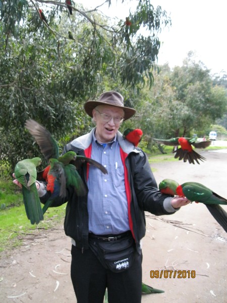 Gary with wild parrots